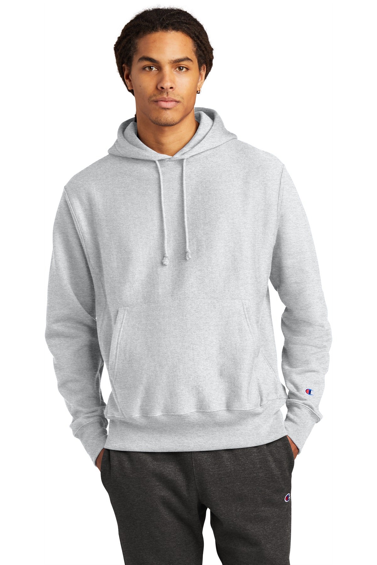 Front View of Ash Champion Reverse Weave Hooded Sweatshirt S101