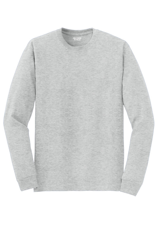 Front View of Ash Grey Gildan - DryBlend 50 Cotton/50 Poly Long Sleeve T-Shirt. 8400