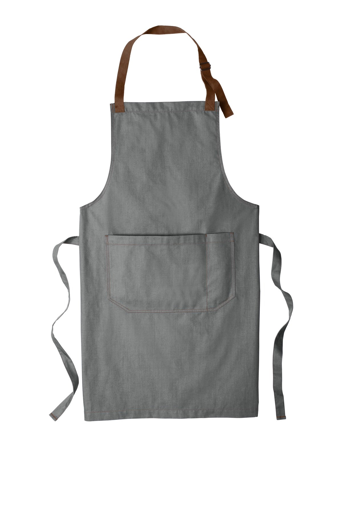 Front View of Ash Grey Port Authority Market Full-Length Bib Apron. A800