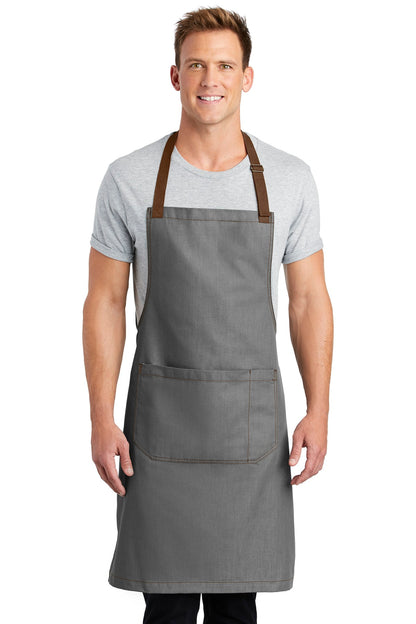 Front View of Ash Grey Port Authority Market Full-Length Bib Apron. A800