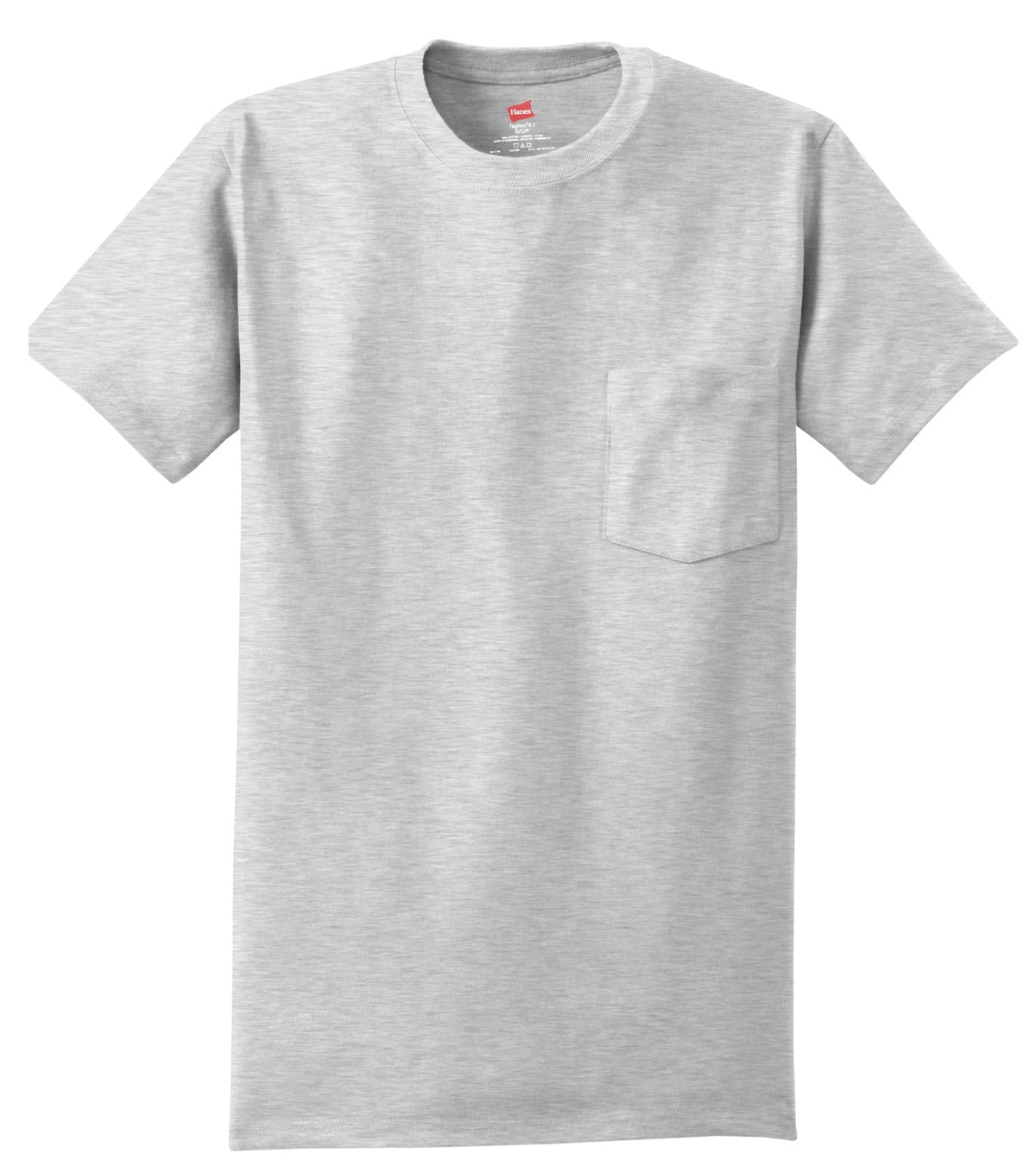 Front View of Ash Hanes - Authentic 100% Cotton T-Shirt with Pocket. 5590