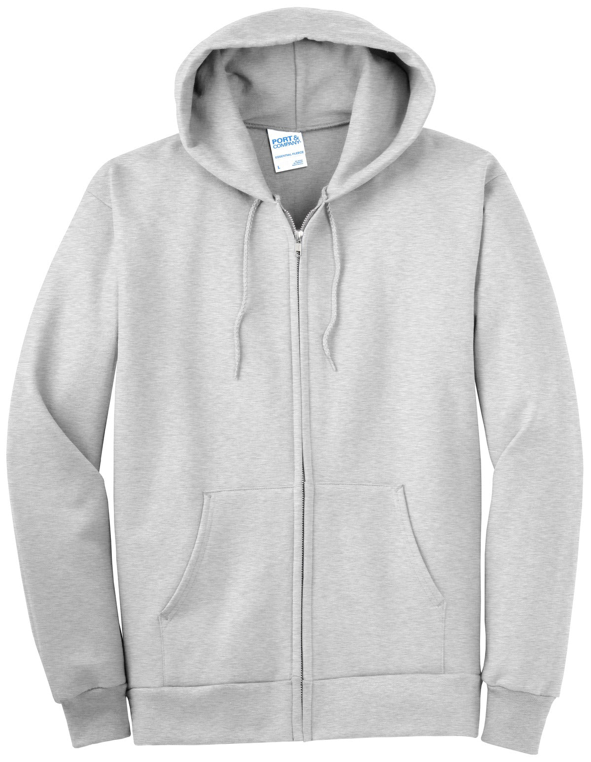 Front View of Ash Port & Company Essential Fleece Full-Zip Hooded Sweatshirt. PC90ZH