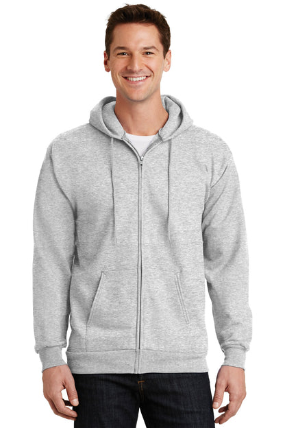 Front View of Ash Port & Company Essential Fleece Full-Zip Hooded Sweatshirt. PC90ZH