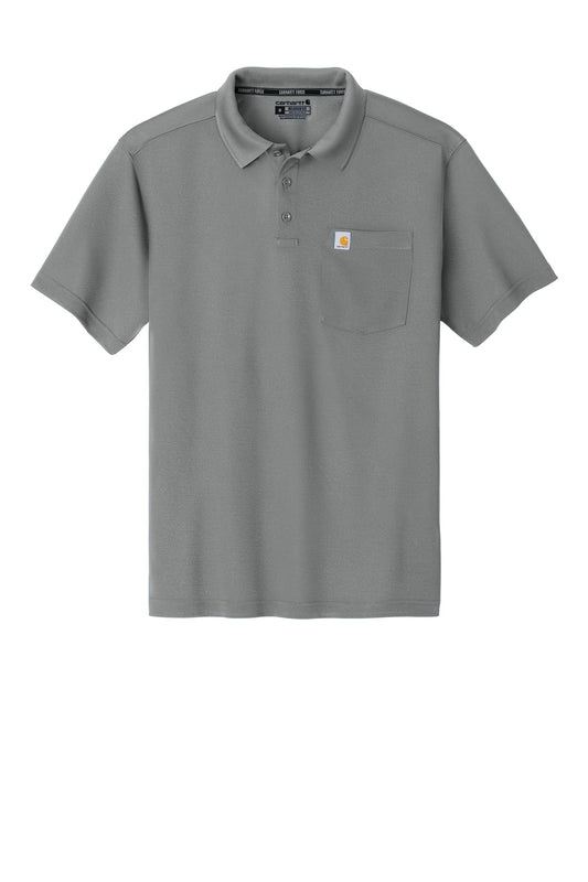 Front View of AsphaltGry Carhartt Force Snag-Resistant Pocket Polo CT106880