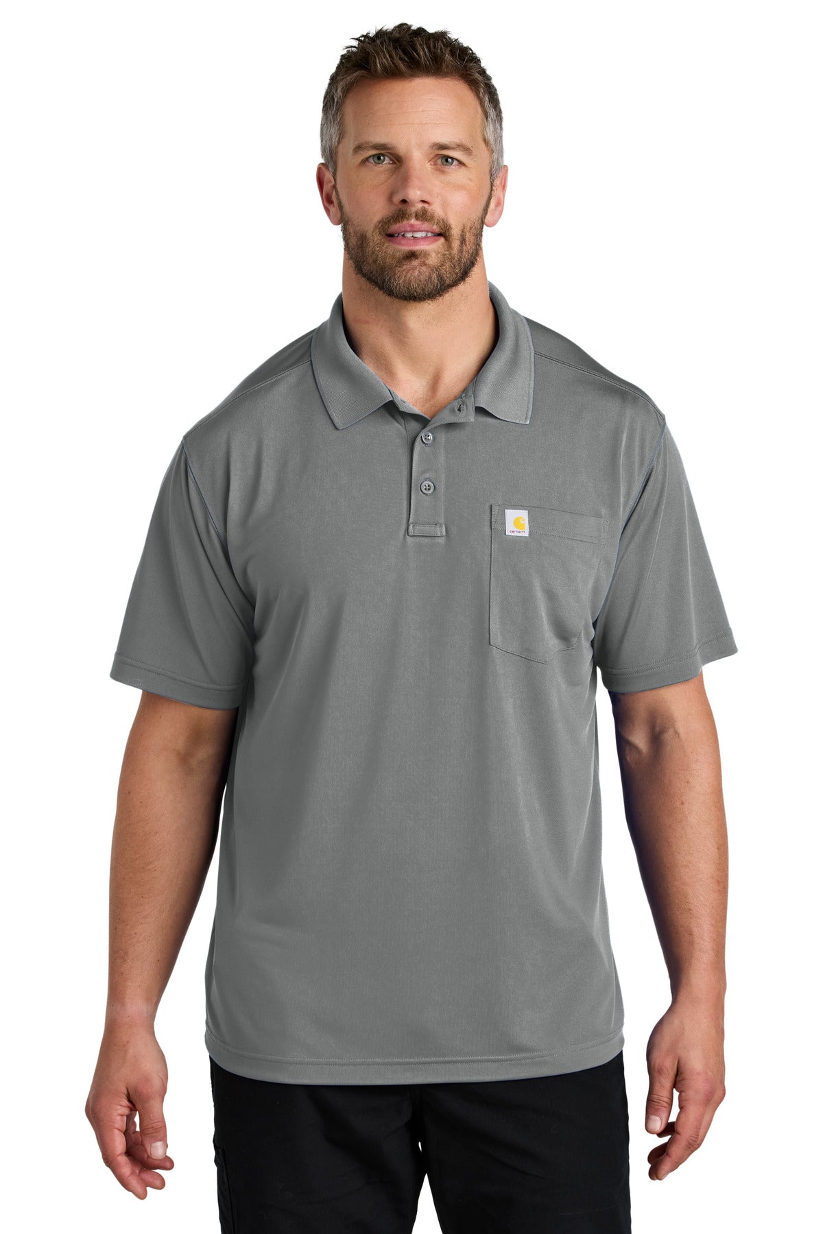 Front View of AsphaltGry Carhartt Force Snag-Resistant Pocket Polo CT106880