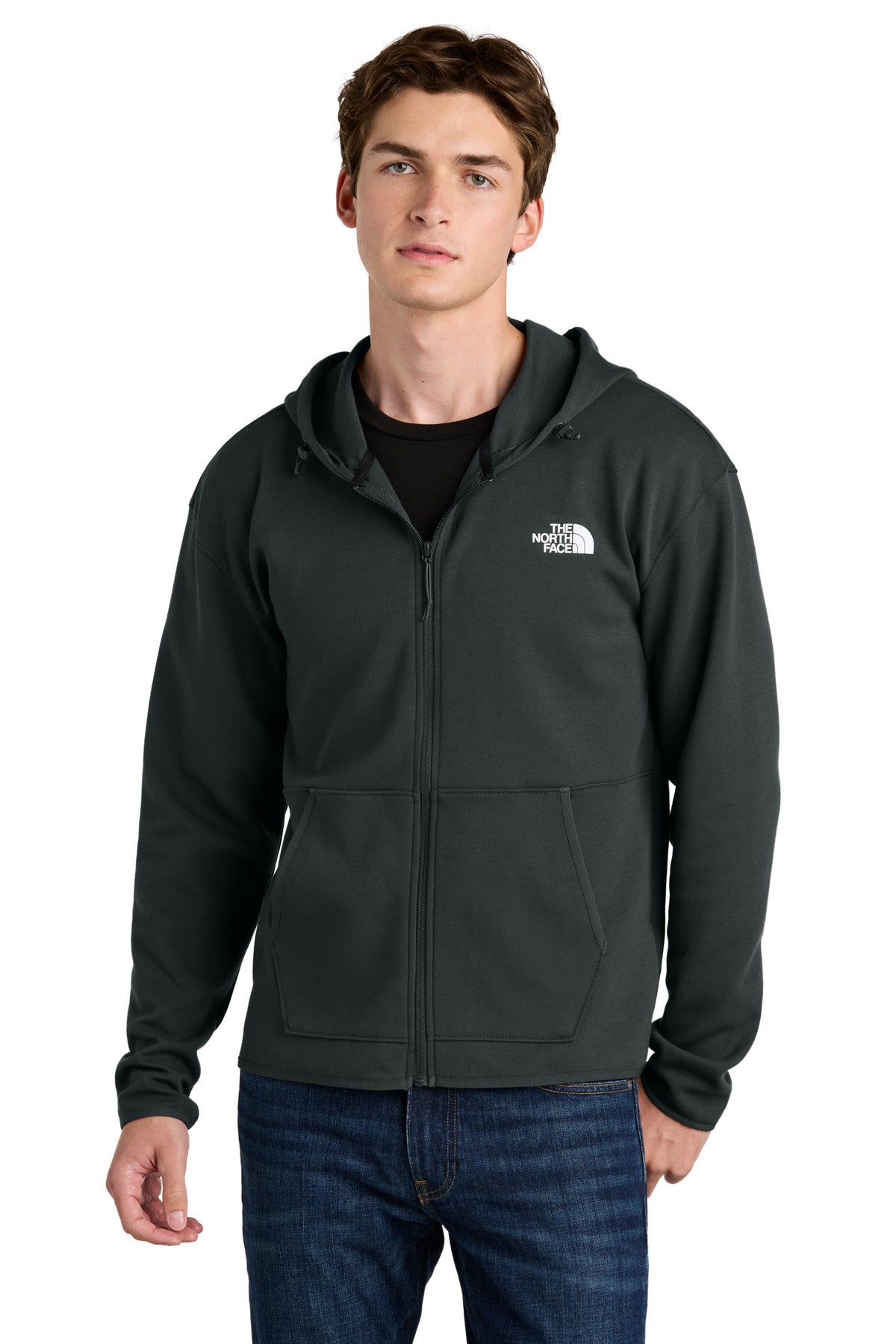 Front View of AsphaltGry The North Face Double-Knit Full-Zip Hoodie NF0A8BUS