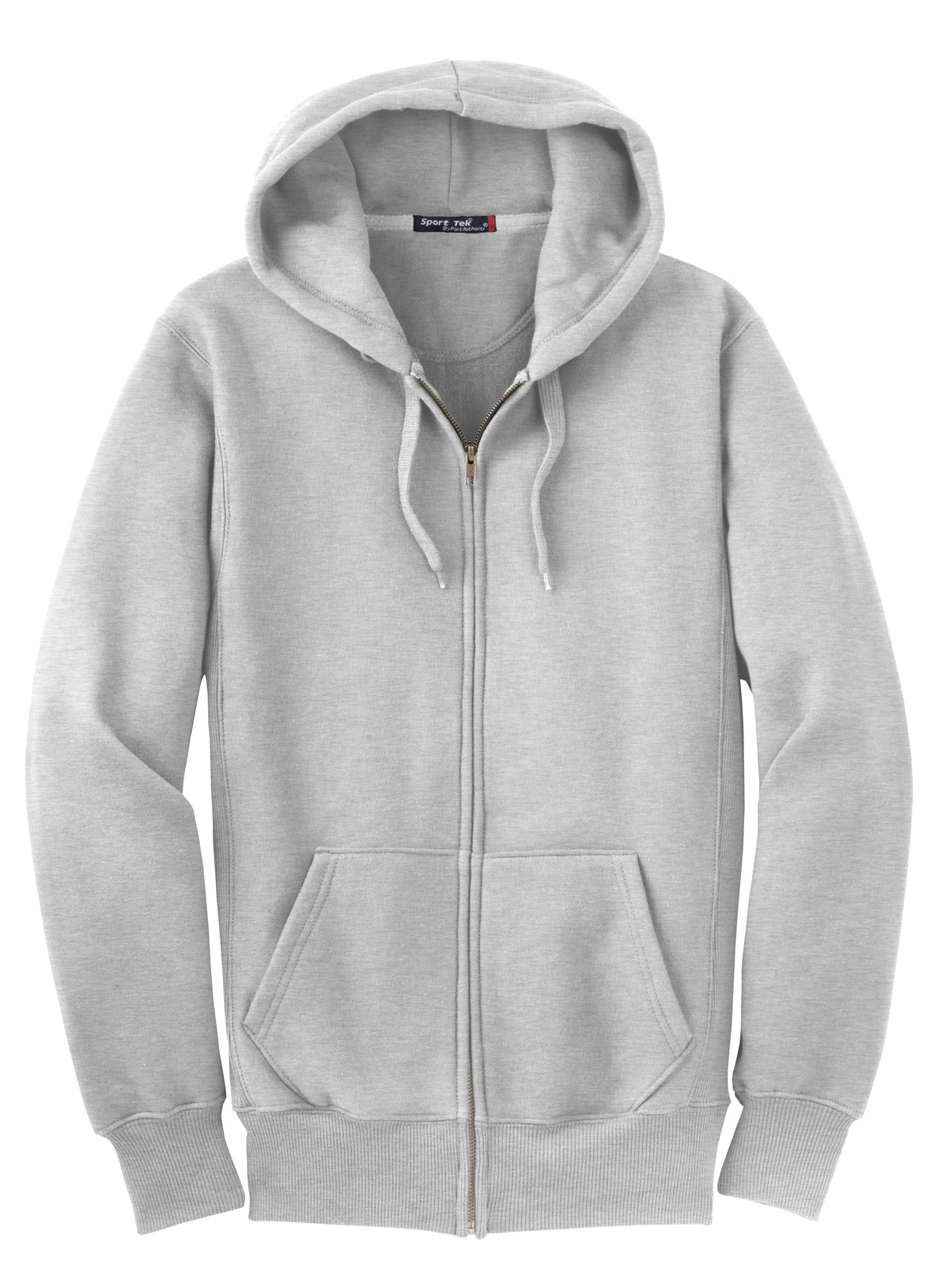Front View of Ath Heather Sport-Tek Super Heavyweight Full-Zip Hooded Sweatshirt. F282