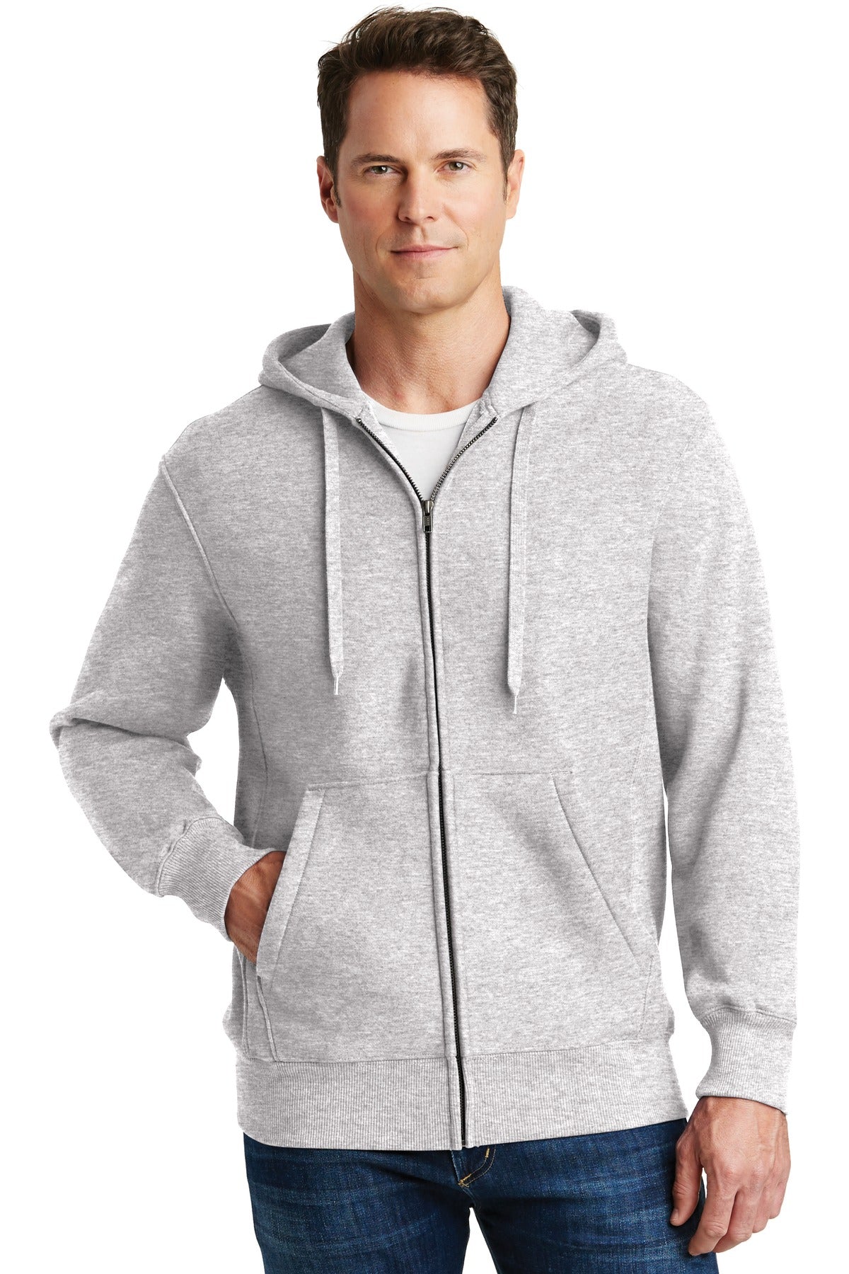 Front View of Ath Heather Sport-Tek Super Heavyweight Full-Zip Hooded Sweatshirt. F282