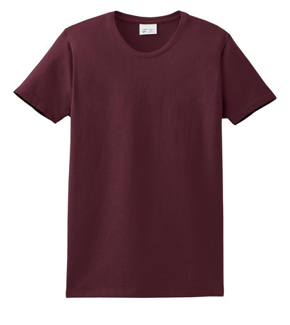 Front View of Ath Maroon Port & Company Women's Essential Tee. LPC61