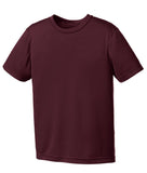 Front View of Ath Maroon Port & Company Youth Performance Tee. PC380Y