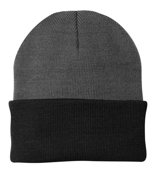 Front View of Ath Oxford/Blk Port & Company Knit Cap. CP90