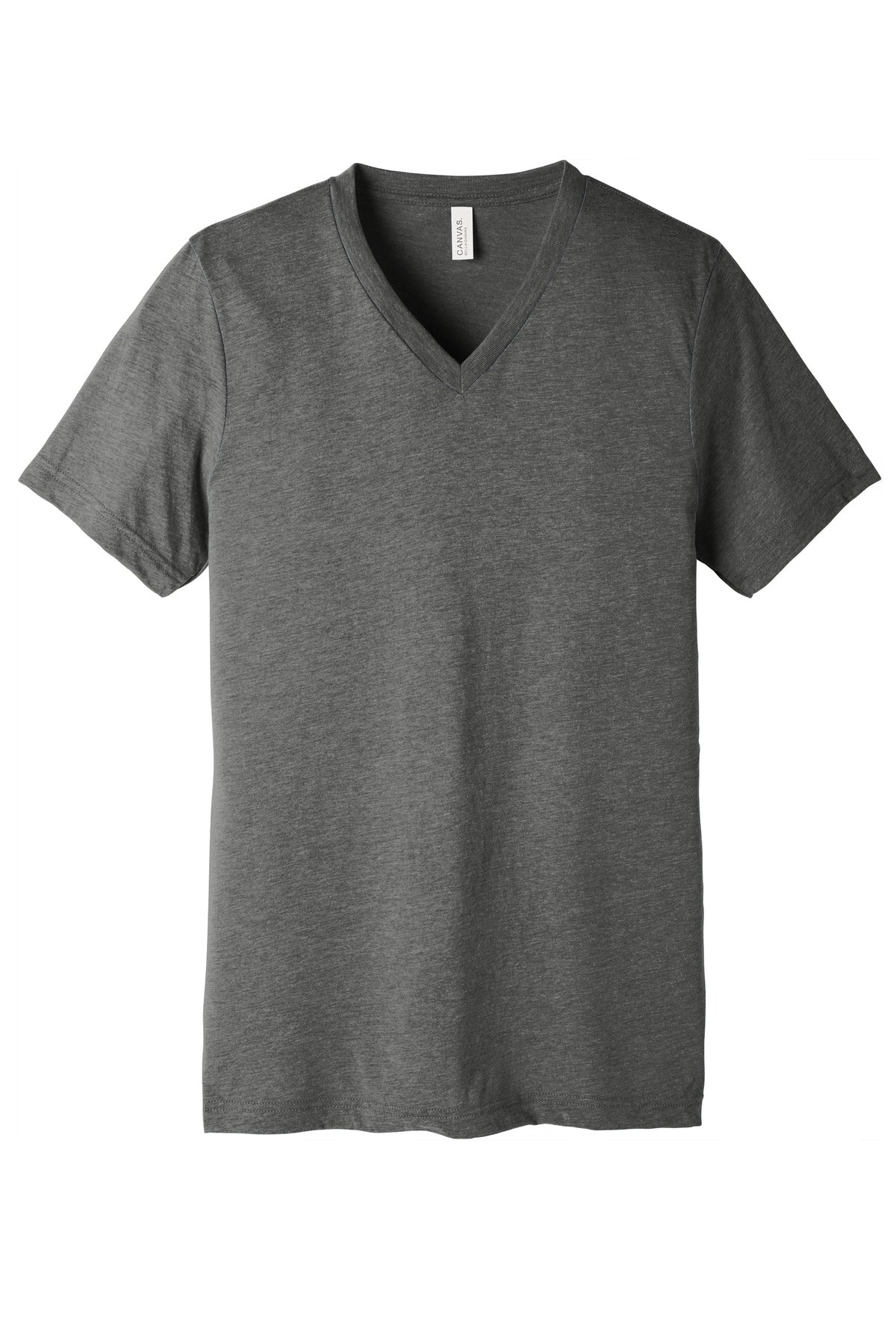 Front View of Athl Grey TB BELLA+CANVAS Unisex Triblend Short Sleeve V-Neck Te. BC3415