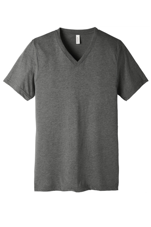 Front View of Athl Grey TB BELLA+CANVAS Unisex Triblend Short Sleeve V-Neck Te. BC3415