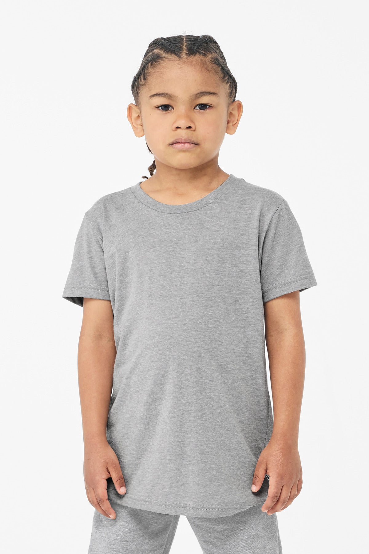 Front View of Athl Grey Tb BELLA+CANVAS Youth Triblend Short Sleeve Tee. BC3413Y