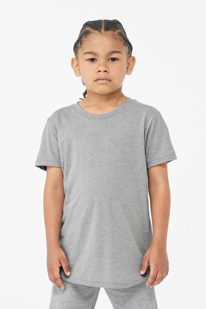 Front View of Athl Grey Tb BELLA+CANVAS Youth Triblend Short Sleeve Tee. BC3413Y