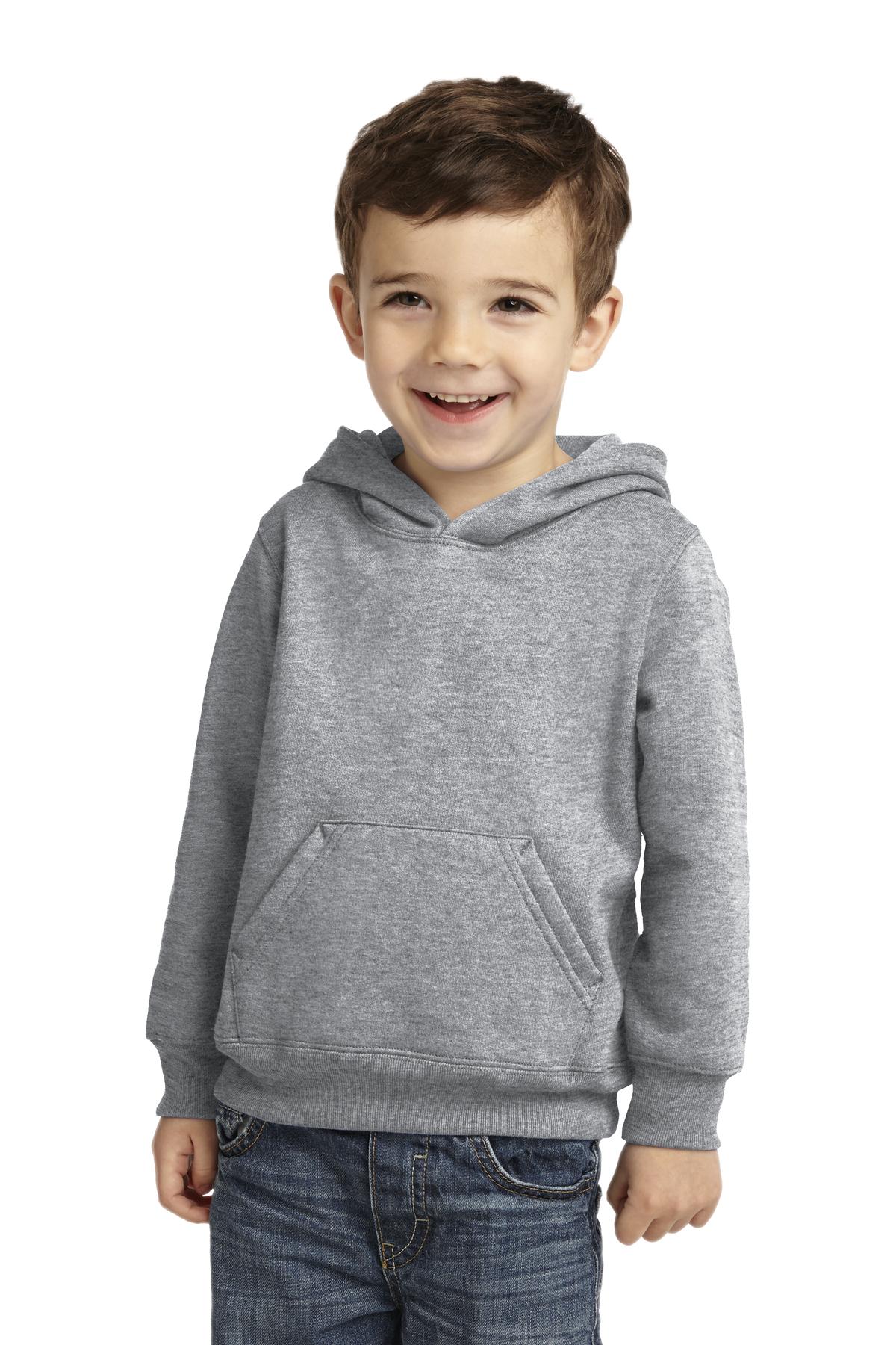 Front View of Athl Heather Port & Company Toddler Core Fleece Pullover Hooded Sweatshirt. CAR78TH