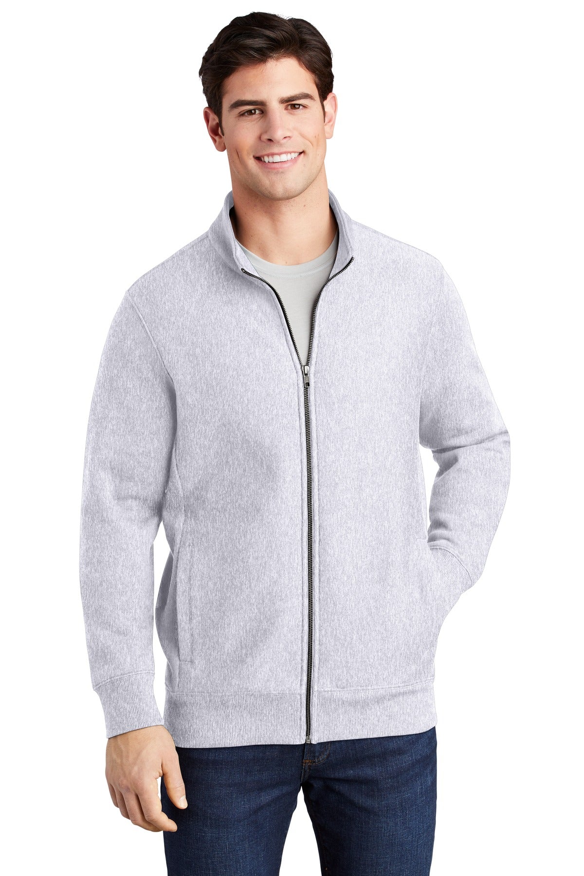 Front View of Athl Heather Sport-Tek Super Heavyweight Full-Zip Sweatshirt ST284