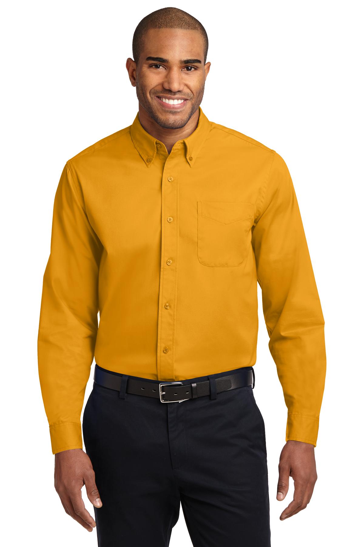 Front View of Athletic Gold Port Authority Extended Size Long Sleeve Easy Care Shirt S608ES