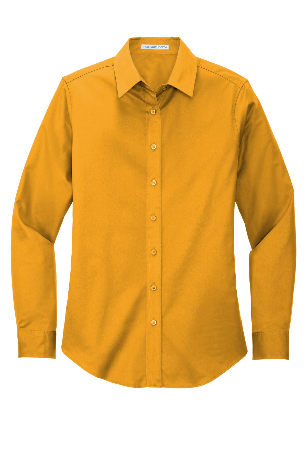 Front View of Athletic Gold Port Authority Women's Long Sleeve Easy Care Shirt. L608