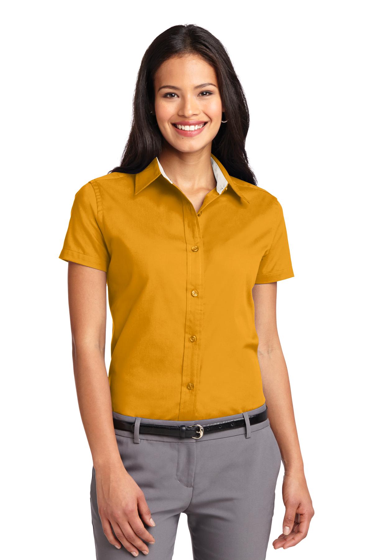 Front View of Athletic Gold Port Authority Women's Short Sleeve Easy Care Shirt. L508
