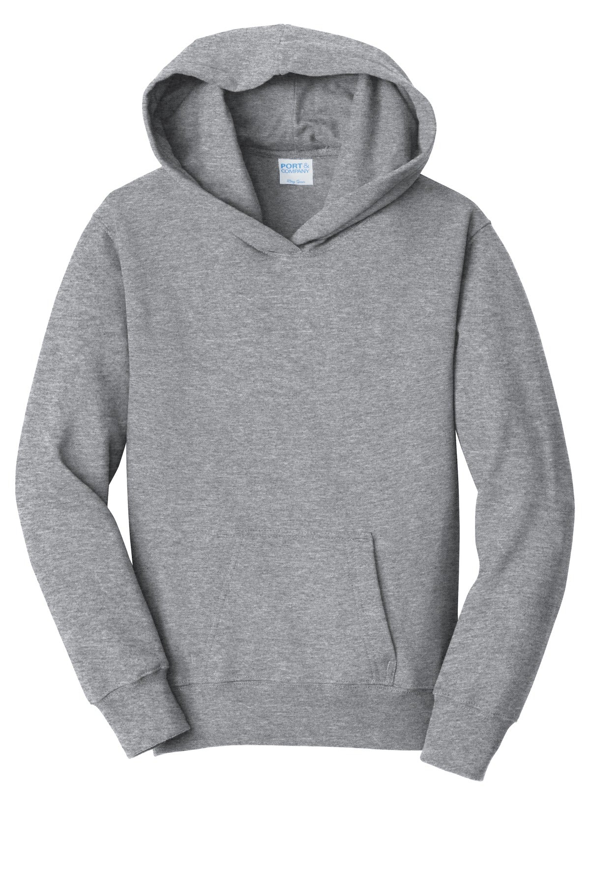 Front View of Athletic Hthr Port & Company Youth Fan Favorite Fleece Pullover Hooded Sweatshirt. PC850YH