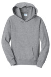 Front View of Athletic Hthr Port & Company Youth Fan Favorite Fleece Pullover Hooded Sweatshirt. PC850YH