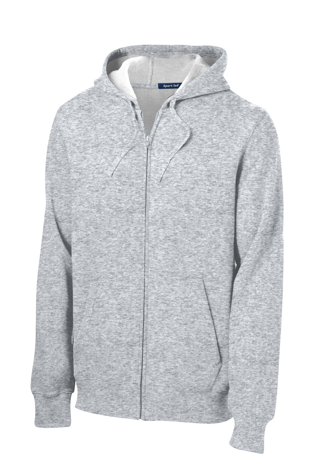 Front View of Athletic Hthr Sport-Tek Full-Zip Hooded Sweatshirt. ST258