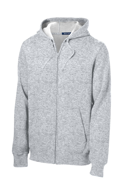 Front View of Athletic Hthr Sport-Tek Full-Zip Hooded Sweatshirt. ST258