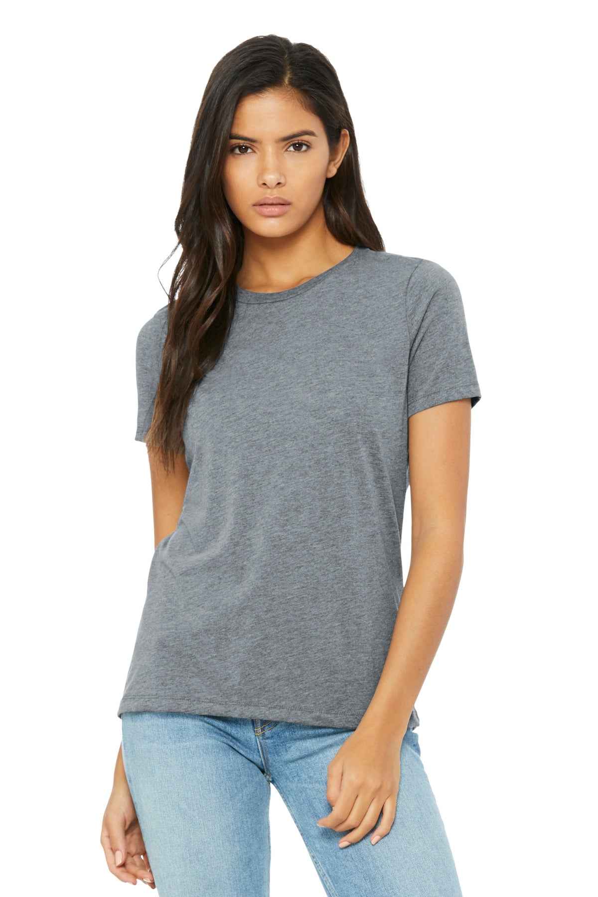 Front View of AthlGreyTB BELLA+CANVAS Women's Relaxed Triblend Tee BC6413