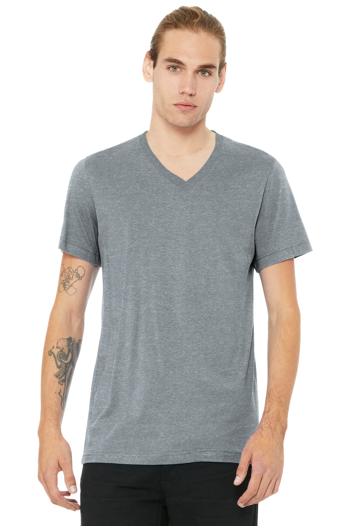 Front View of AthlHthr BELLA+CANVAS Unisex Heather CVC V-Neck Tee BC3005CVC
