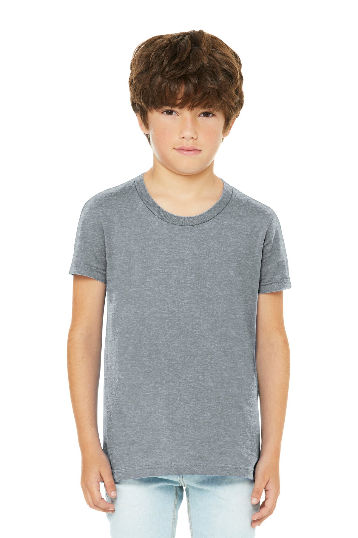 Front View of AthlHthr BELLA+CANVAS Youth Heather CVC Tee BC3001YCVC
