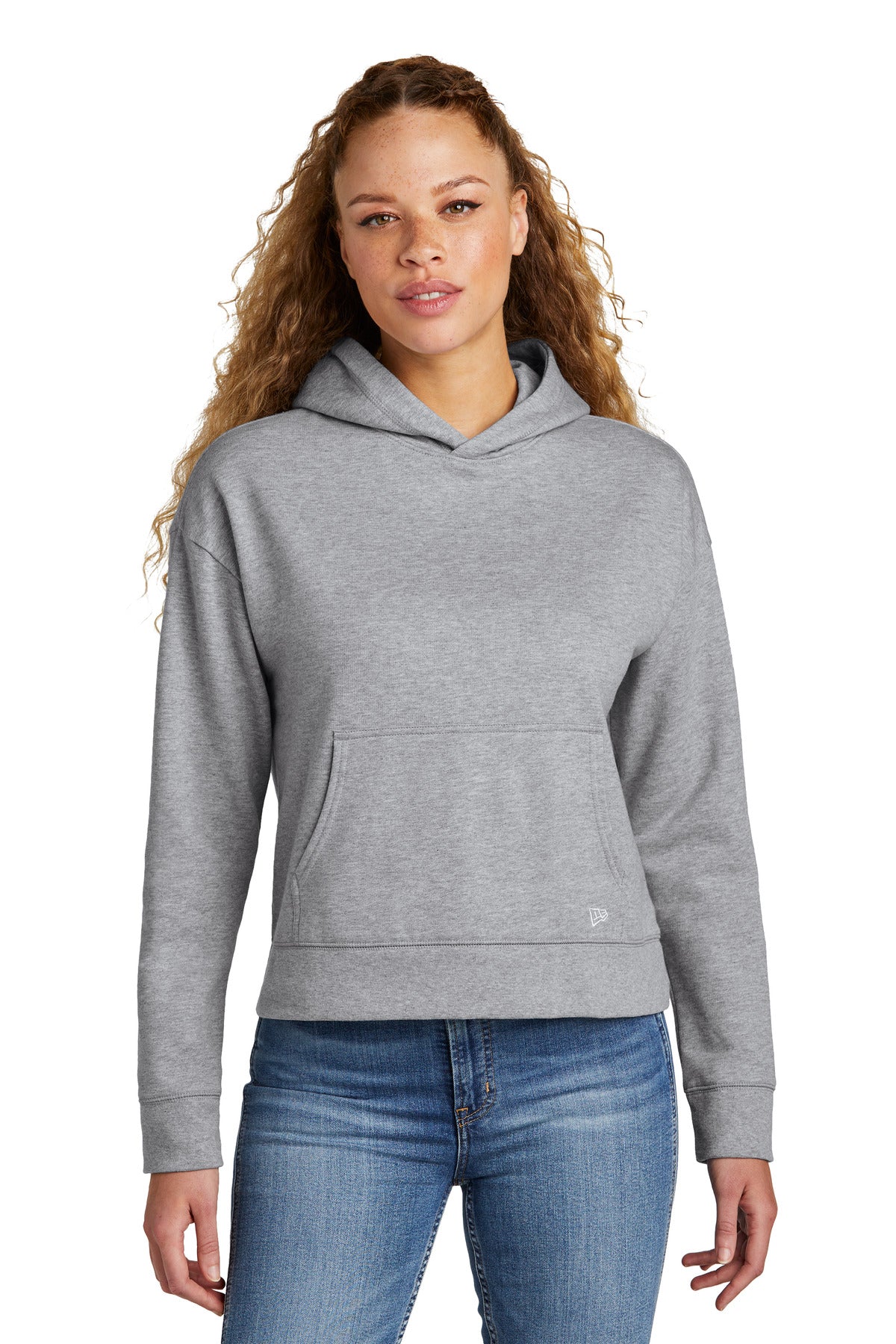Front View of AthlHthr New Era Women's Comeback Fleece Pullover Hoodie LNEA550