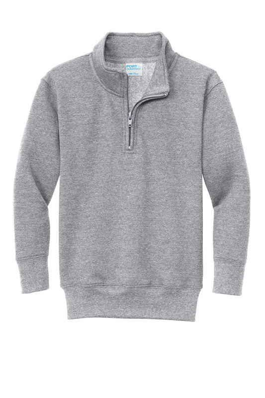 Front View of AthlHthr Port & Company Youth Core Fleece 1/4-Zip Pullover Sweatshirt PC78YQ