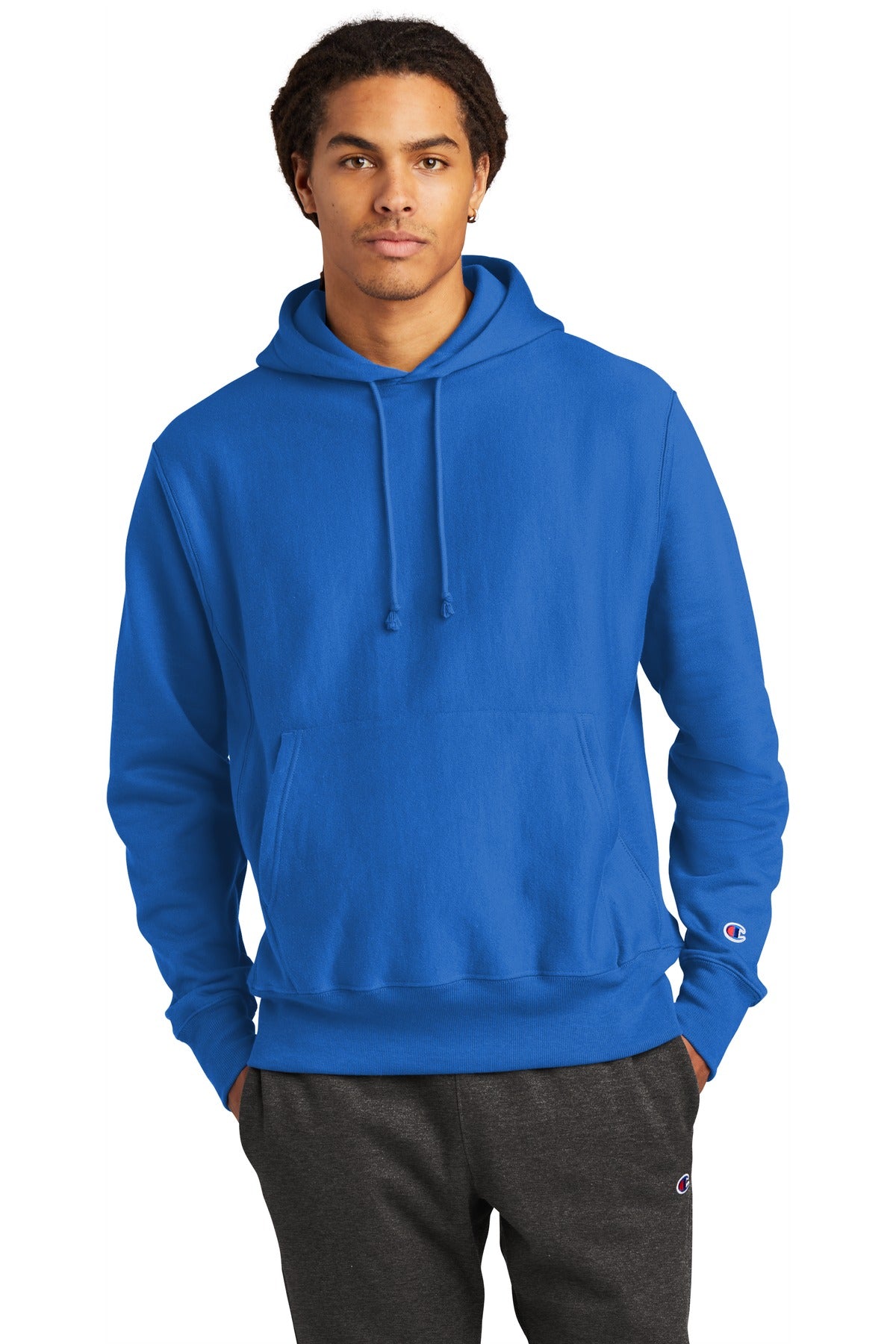 Front View of AthlRoyal Champion Reverse Weave Hooded Sweatshirt S101