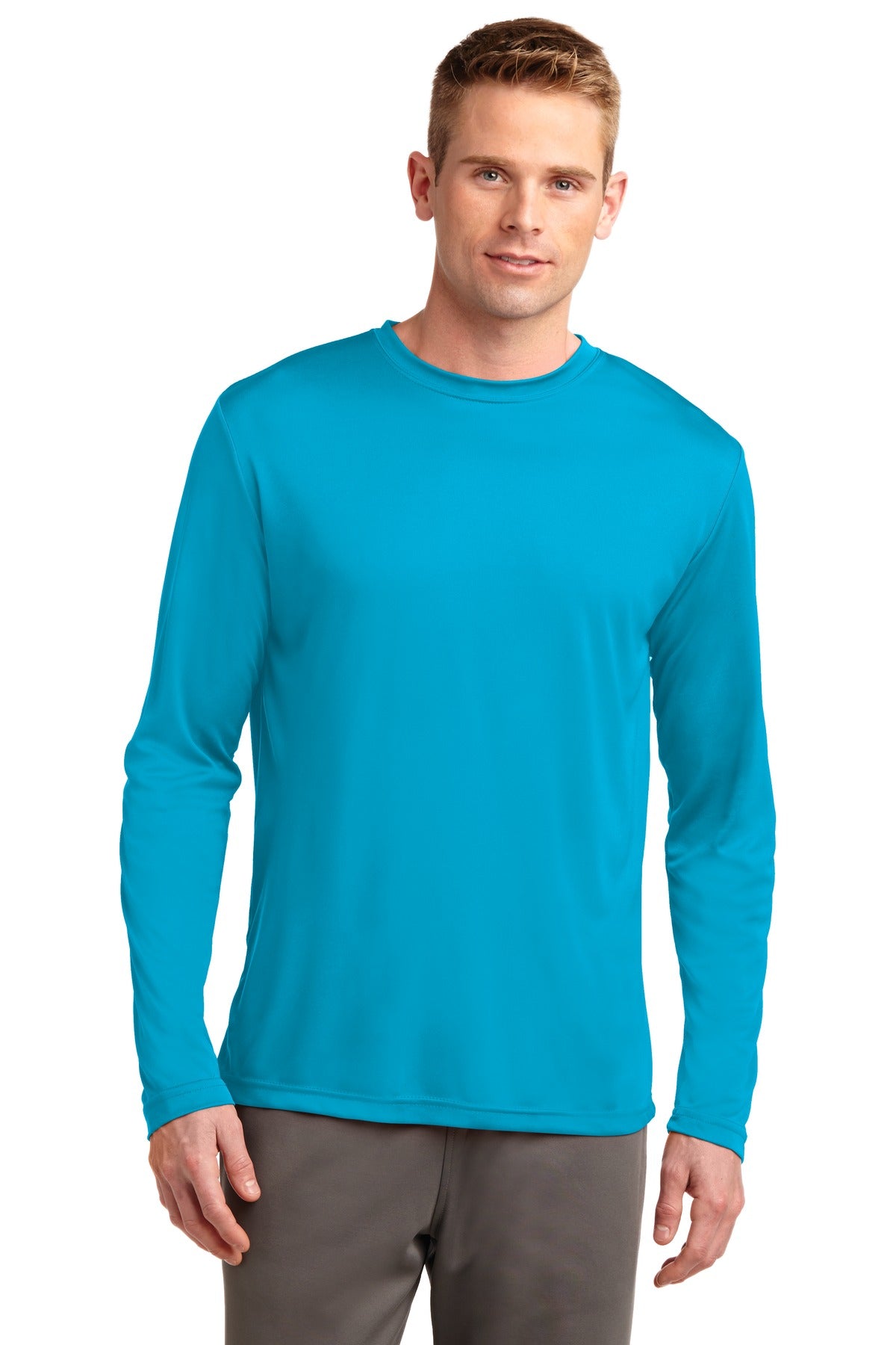 Front View of Atomic Blue Sport-Tek Tall Long Sleeve PosiCharge Competitor Tee. TST350LS