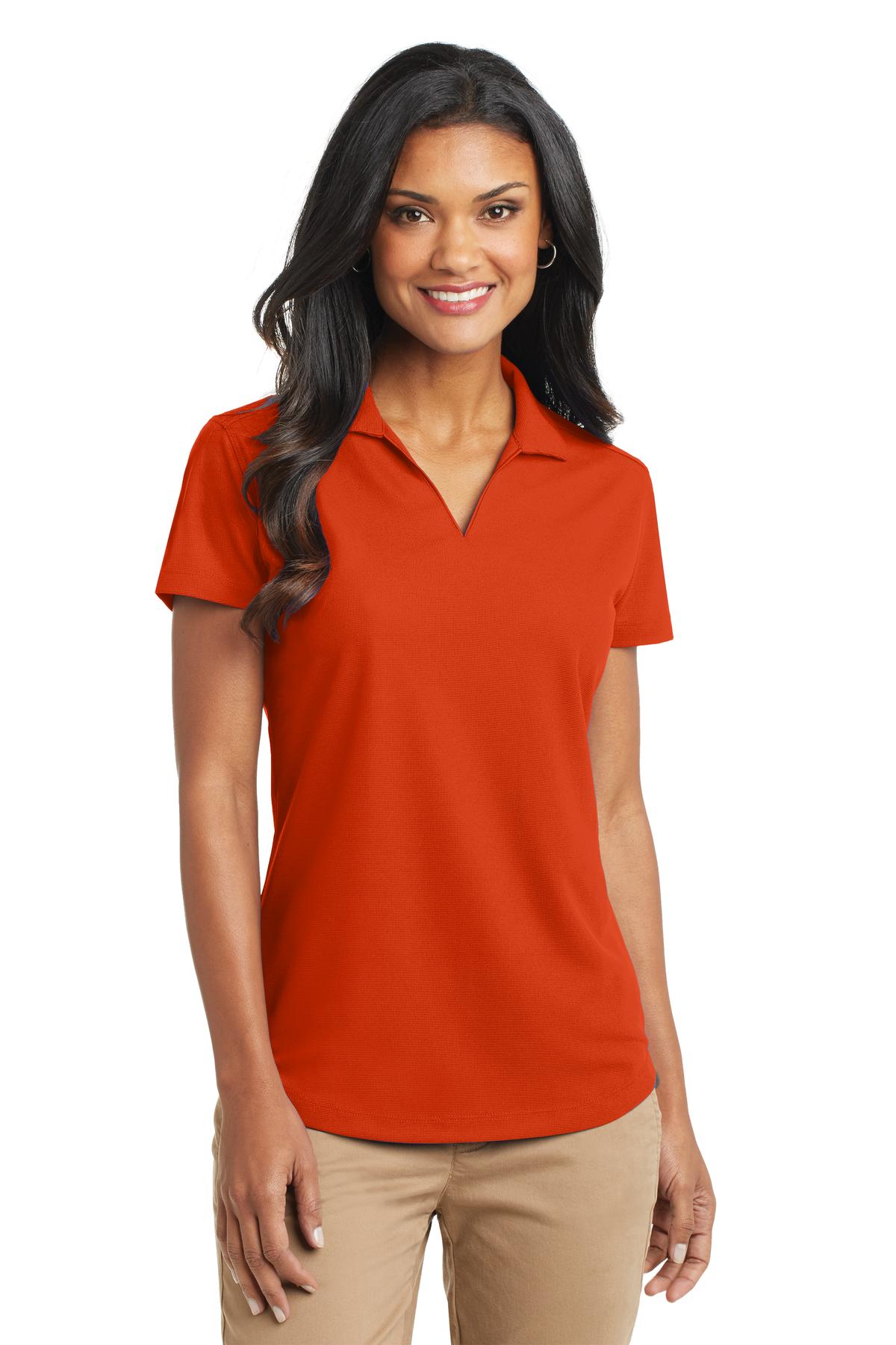 Front View of Autumn Orange Port Authority Women's Dry Zone Grid Polo. L572