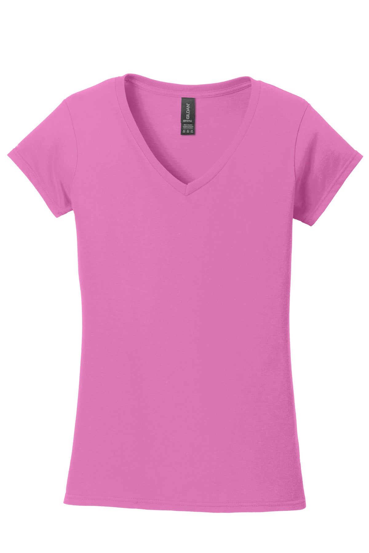 Front View of Azalea Gildan Softstyle Women's Fit V-Neck T-Shirt. 64V00L