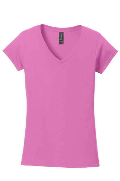 Front View of Azalea Gildan Softstyle Women's Fit V-Neck T-Shirt. 64V00L