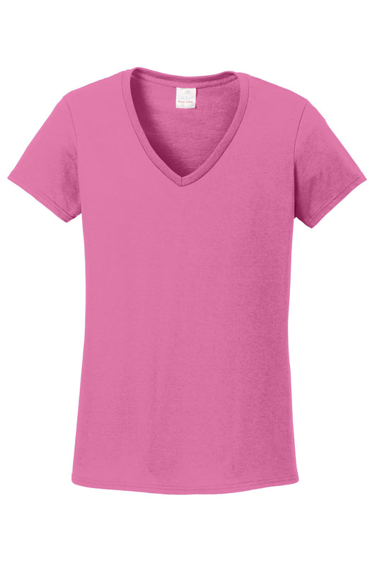 Front View of Azalea Gildan Women's Heavy Cotton 100% Cotton V-Neck T-Shirt. 5V00L