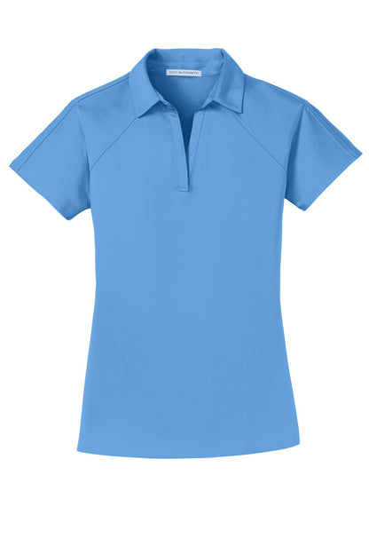 Front View of Azure Blue Port Authority Women's Crossover Raglan Polo. L575