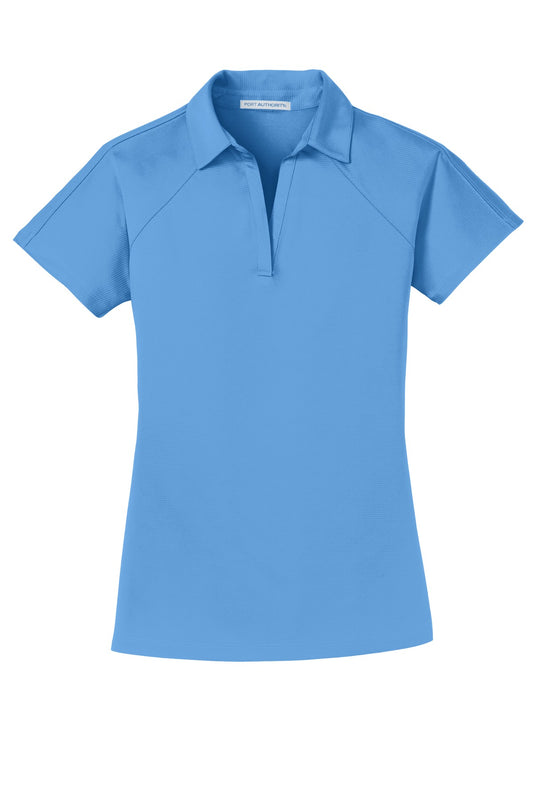 Front View of Azure Blue Port Authority Women's Crossover Raglan Polo. L575