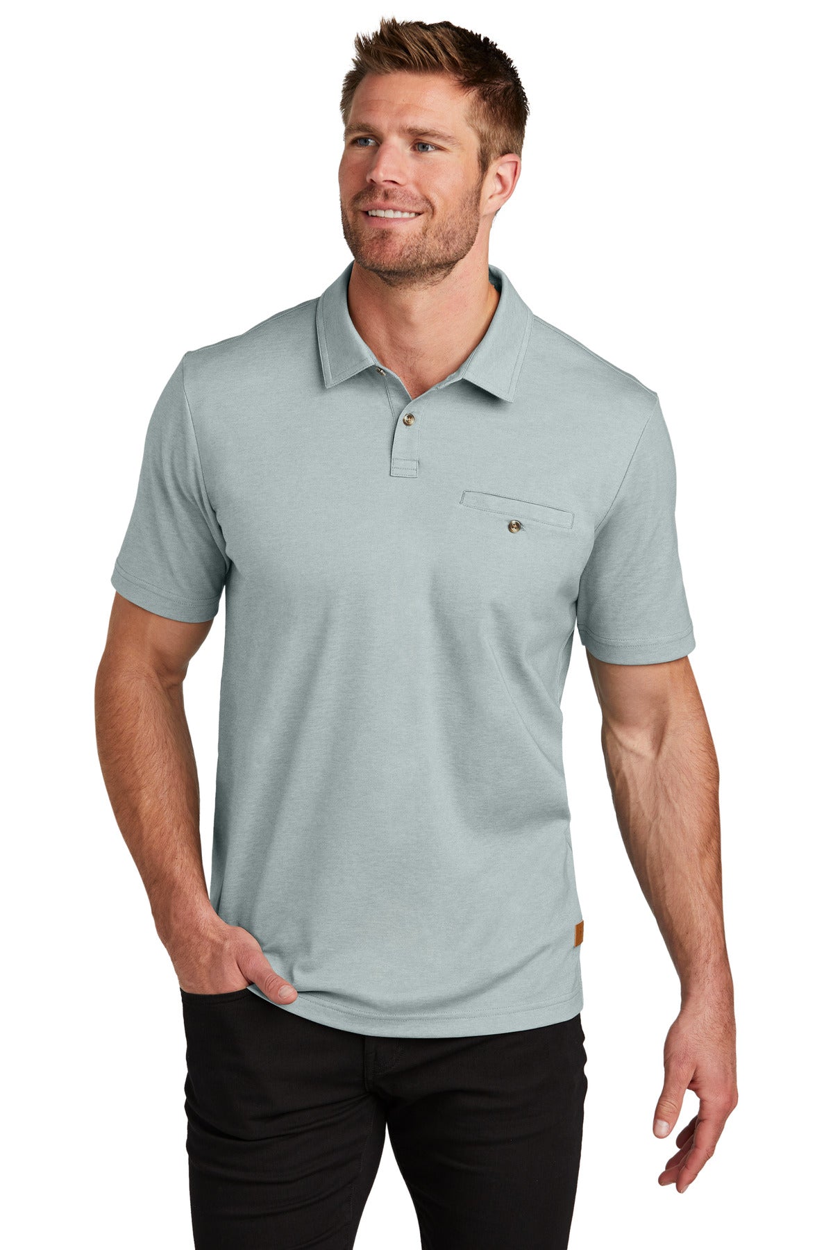Front View of BalsmGrnHt TravisMathew Sunsetters Pocket Polo TM1MZ344