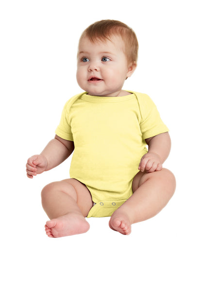 Front View of Banana Rabbit Skins Infant Short Sleeve Baby Rib Bodysuit. RS4400