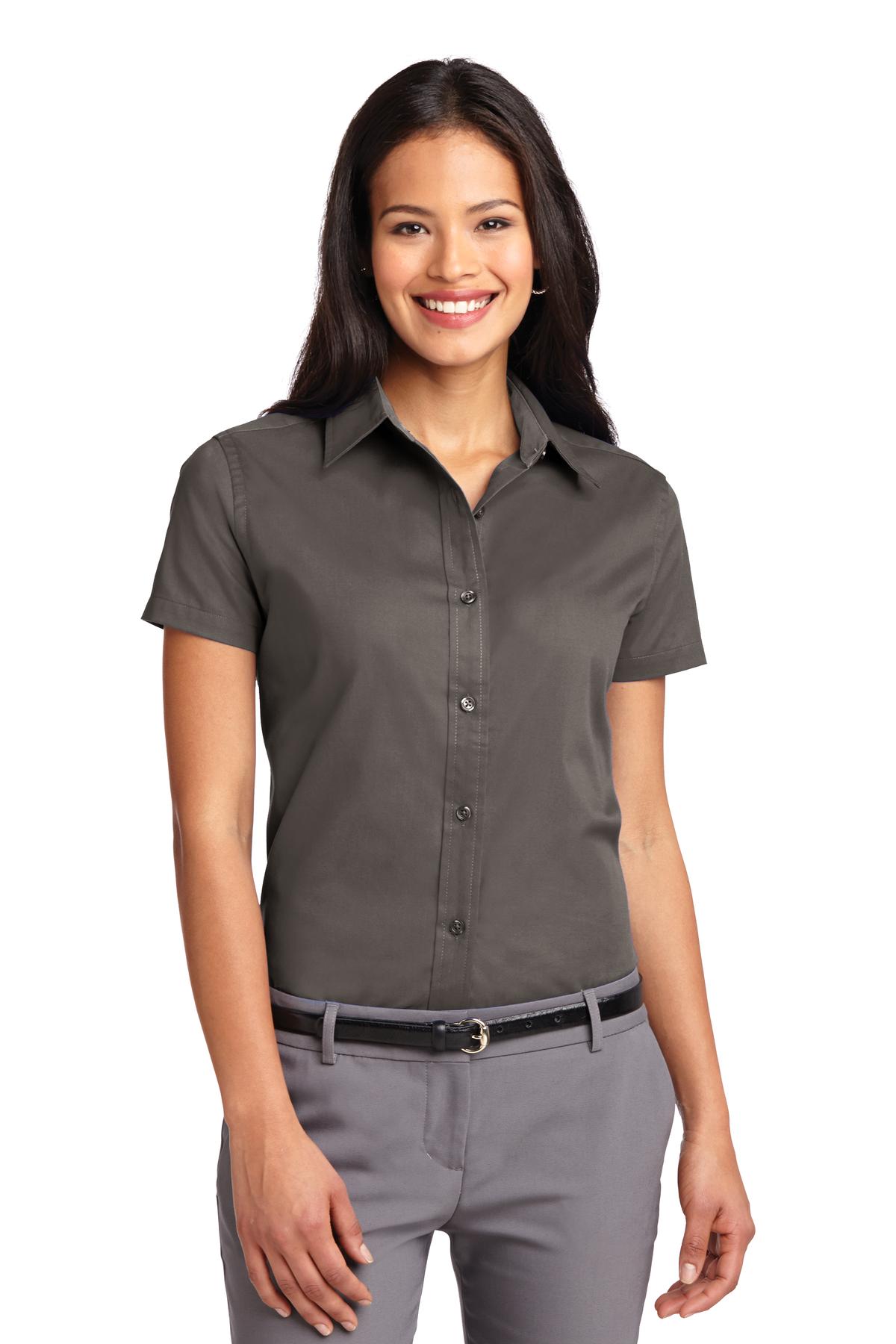 Front View of Bark Port Authority Women's Short Sleeve Easy Care Shirt. L508