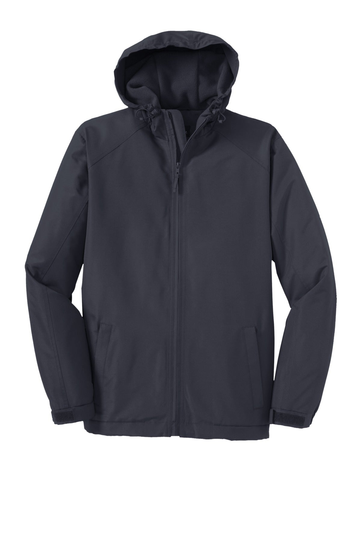 Front View of Batlshp Grey Port Authority Hooded Charger Jacket. J327
