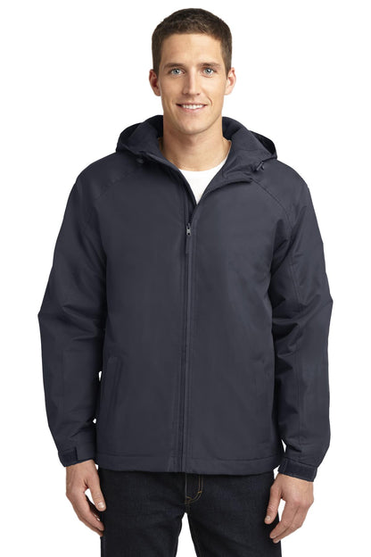 Front View of Batlshp Grey Port Authority Hooded Charger Jacket. J327