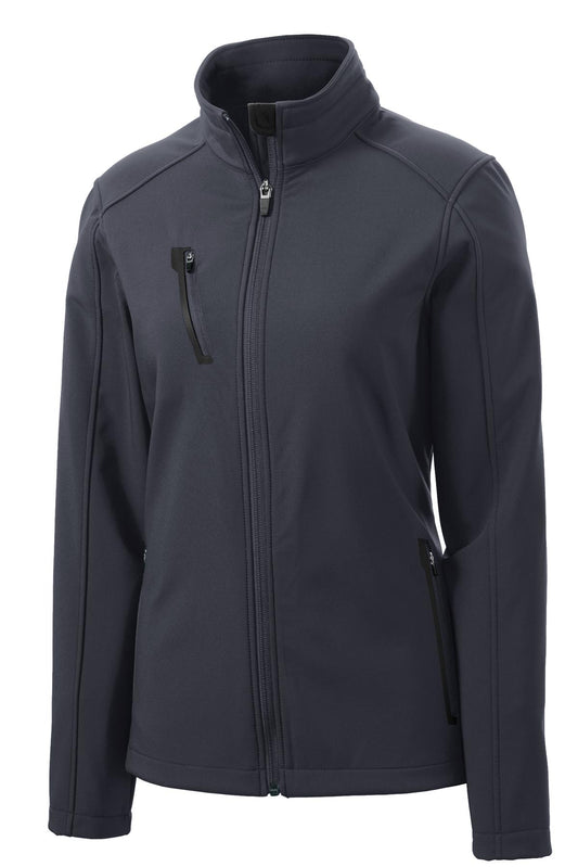 Front View of Batlshp Grey Port Authority Women's Welded Soft Shell Jacket. L324