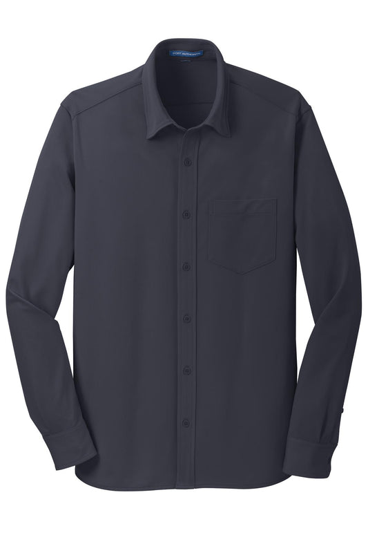 Front View of Battleship Gry Port Authority Dimension Knit Dress Shirt. K570