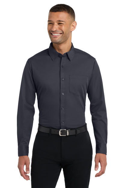 Front View of Battleship Gry Port Authority Dimension Knit Dress Shirt. K570