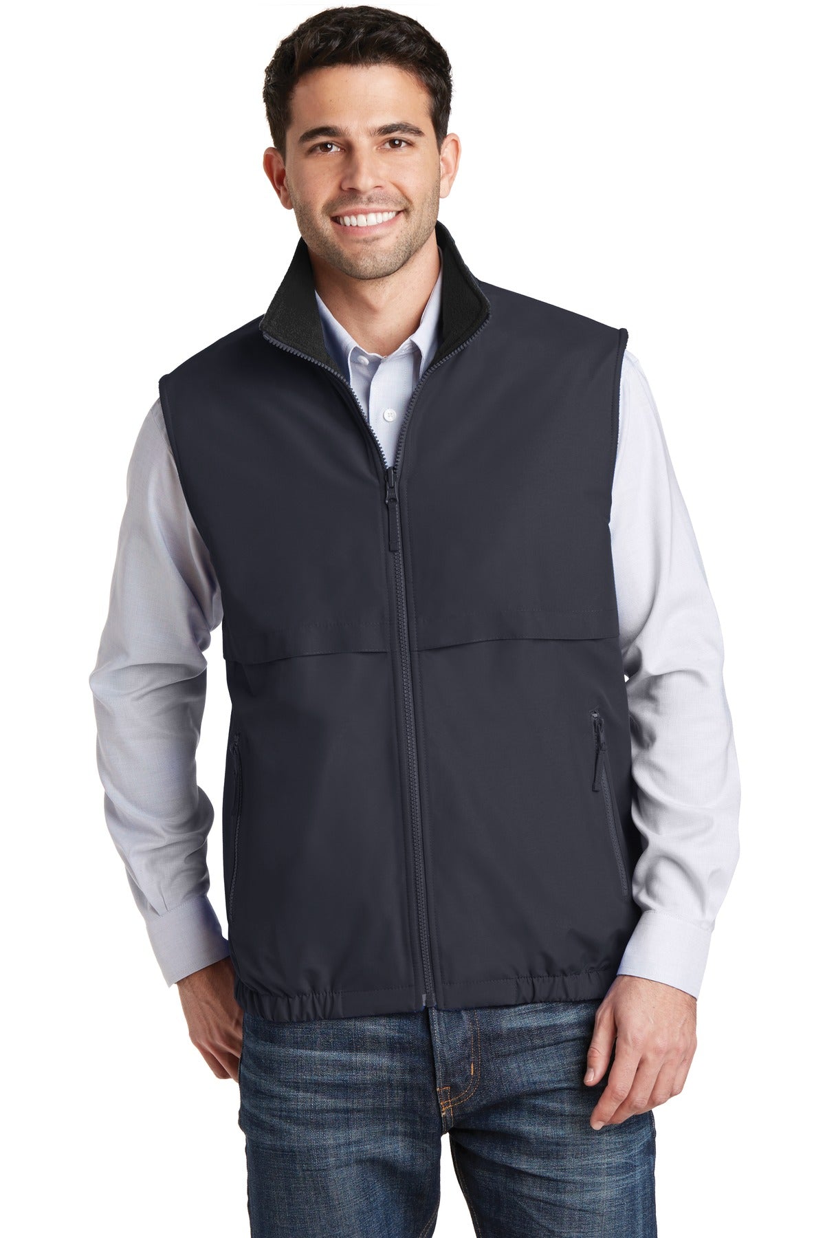 Front View of Battleship Gry Port Authority Reversible Charger Vest. J7490